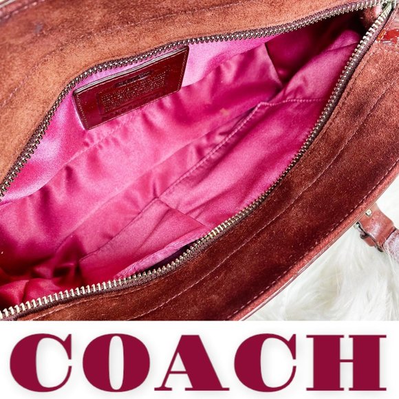 Vintage Coach Hampton Pink Houndstooth Satchel With Red Suede & Leather Trim - Picture 7 of 13